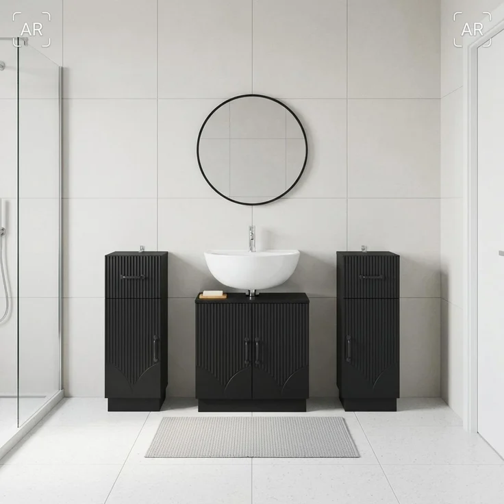 vidaXL 3-teiliges Badezimmer-Schranksystem HOORN 3 stk. Schwarz 3418036 – Bild 1