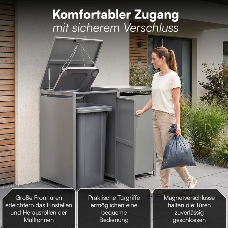 STEELSØN 'Thoria' Mülltonnenbox 2er je 240 Liter, grau, Mülltonnenverkleidung aus Stahl, wetterfest, 116x80x134 cm, Müllbox für 2 Tonnen – Bild 5
