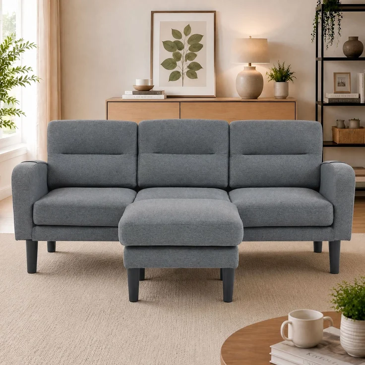 EINHOM Ecksofa L-Form Sofa 3-Sitzer mit Chaiselongue, kleines Ecksofa aus, An der Seite befindet sich eine Aufbewahrungstasche, 10 Sofabeine, Geeignet für das Wohnzimmer, 204 x 136 x 80 cm, Grau – Bild 3