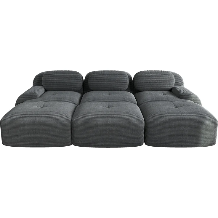 Modulares 3-Sitzer-Sofa mit 3 Hockern aus Cordstoff,montagefreie Lieferung haustierfreundlich ultra-breite Armlehnen 32D hochelastische Polsterung für Wohnzimmer und Heimkino,Cordstoff,Grey, – Bild 4