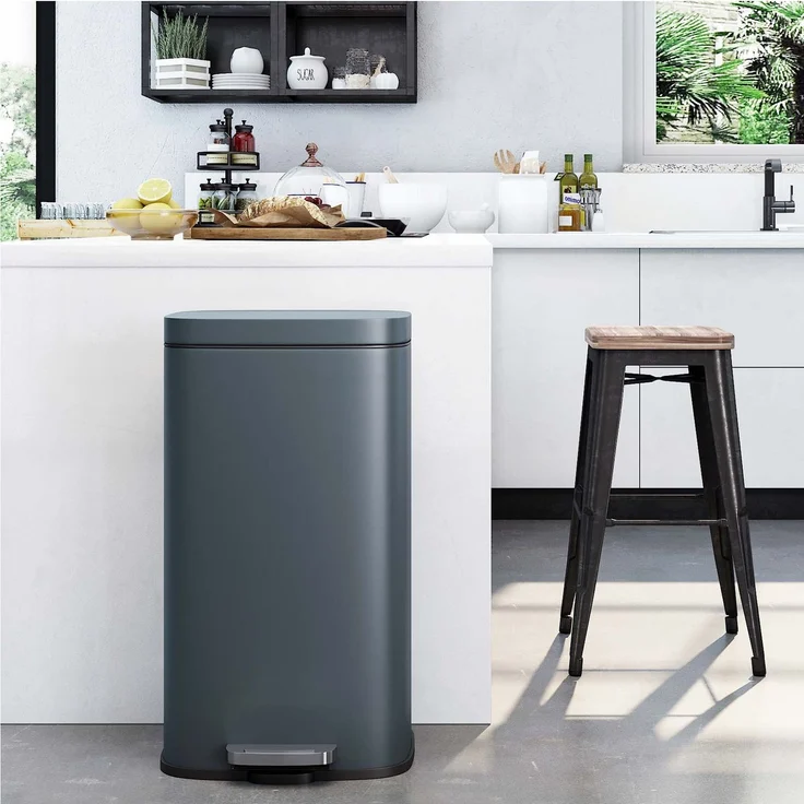 Songmics Mülleimer, geruchsdicht, Edelstahl, 30 Liter, Rauchgrau – Bild 2