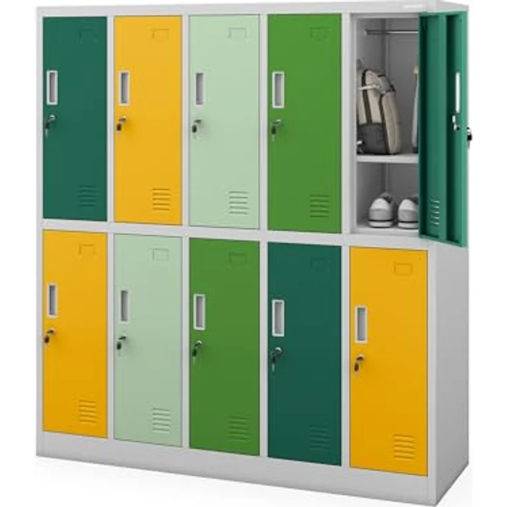 Jan Nowak Schließfachschrank Metall 10 Fächer Schulschrank 150x136x45 cm | Wertfachschrank, Garderobenschrank, Stahlspind abschließbar, pulverbeschichtet, für Schule, Kindergarten, Umkleide – Bild 1