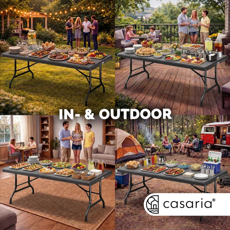 CASARIA® Buffettisch Gartentisch 180x75cm Klappbar Wetterfest Tragbar Kunststoff Garten Terrasse Camping Klapptisch – Bild 7