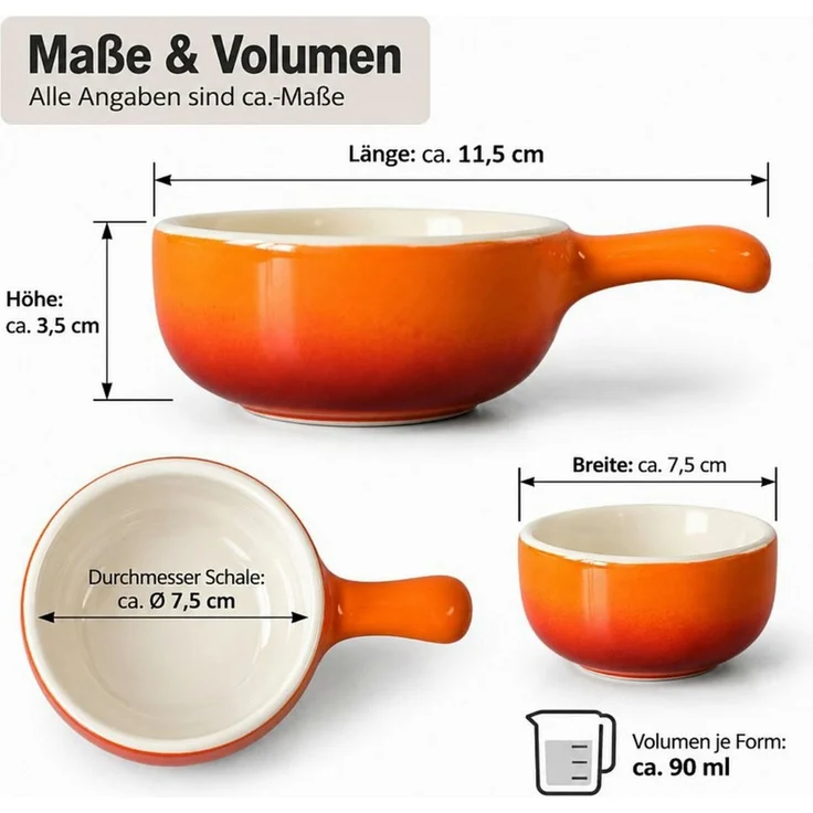 Koopman Auflaufform Auflaufförmchen Schälchen Keramik 6er Set, Keramik, (6-St), je 90ml, 3x Orange, Ø 7,5cm, 3x Rot – Bild 3