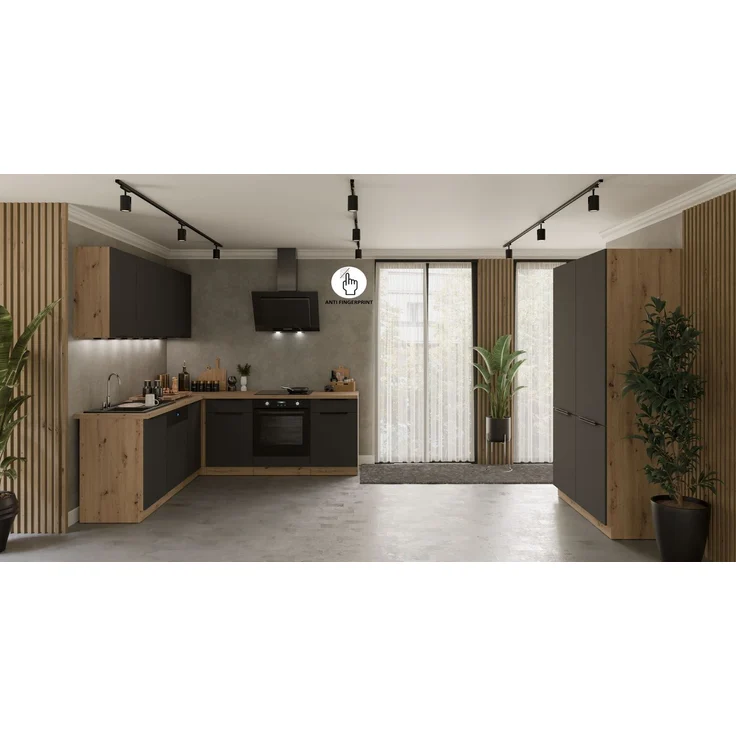 Winkelküche ARIA K-AR ECKE 1 - 215 x 220 + 120 cm Anti Fingerprint Küchenzeile Küchenblock Singleküche Einbauküche Küche Eckküche – Bild 1