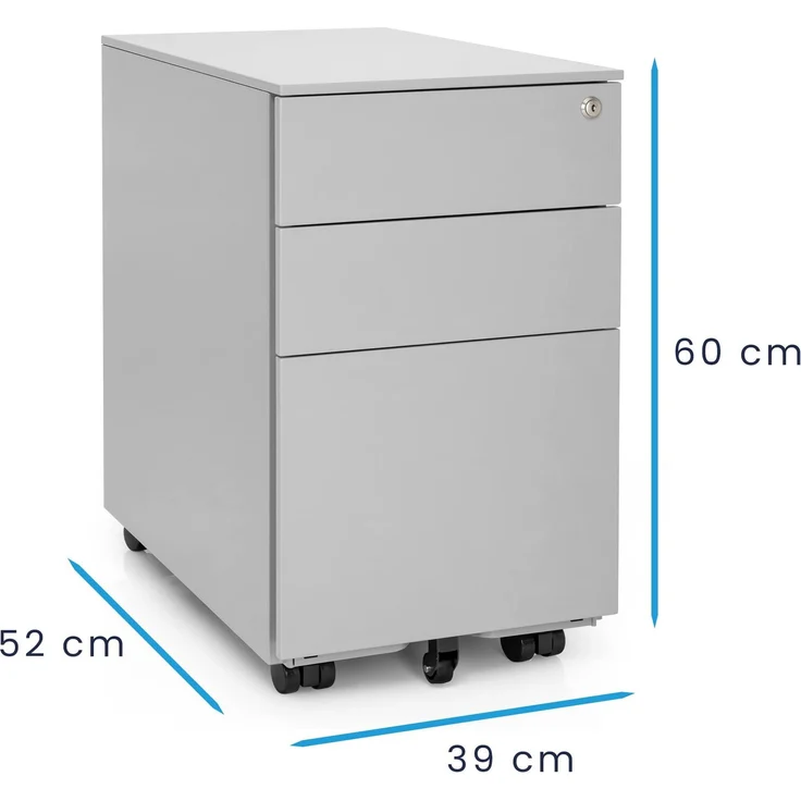 Ergotopia Rollcontainer I Grau I Mobil mit Rollen I Abschließbar mit 3 Schubladen I Fertig montiert I Ideal fürs Büro oder Homeoffice – Bild 3