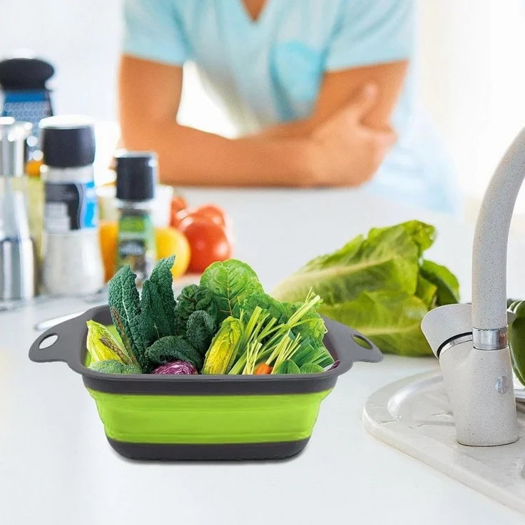 König Design Küchensieb Seiher 2er Set Faltbares Küchensieb Nudelsieb, Silikon / Kunststoff, (Set, 2-St, 2 Größen), Seiher Sieb, Küche Silikon Klappbar Abtropfsieb Nudelsieb – Bild 3