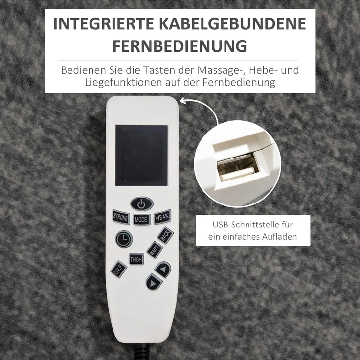 HOMCOM Massagesessel Fernsehsessel mit Liegefunktion, Rollen, Fernbedienung (Relaxsessel mit Aufstehhilfe, 2-St, TV Sessel), mit USB-Anschluss – Bild 8