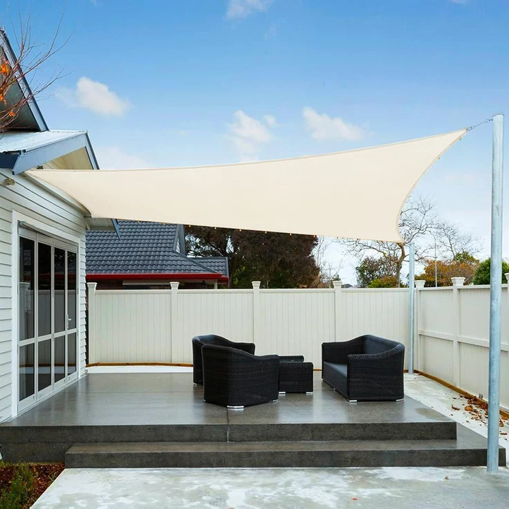 AXT SHADE Sonnensegel Wasserdicht Quadratisch 5x5 m Wetterschutz Sonnenschutz PES Polyester mit UV Schutz für Terrasse Balkon Garten-Creme(Wir Machen Sondergrößen)