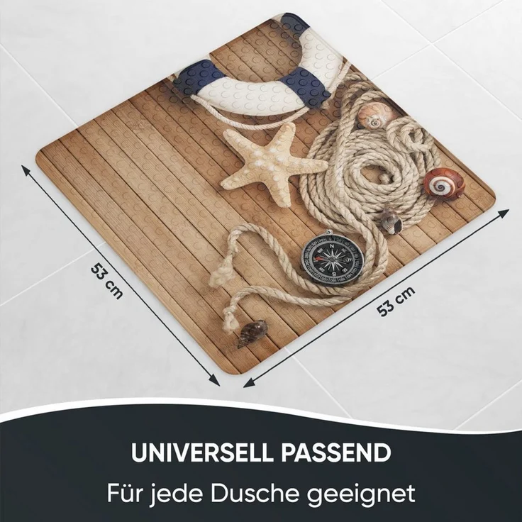 Sanilo Duschmatte, mit Motiv, rutschfest, waschbar, quadratisch, 230 extra starke Saugnäpfe, Kunststoff PVC, 53 x 53 cm, Maritime – Bild 3