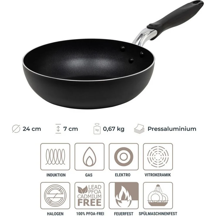 RESTO Kitchenware Wok Antares, Bratpfanne antihaftbeschichtet und spülmaschinenfest, Aluminium (1-tlg), Induktion, für alle Herdarten geeignet – Bild 4