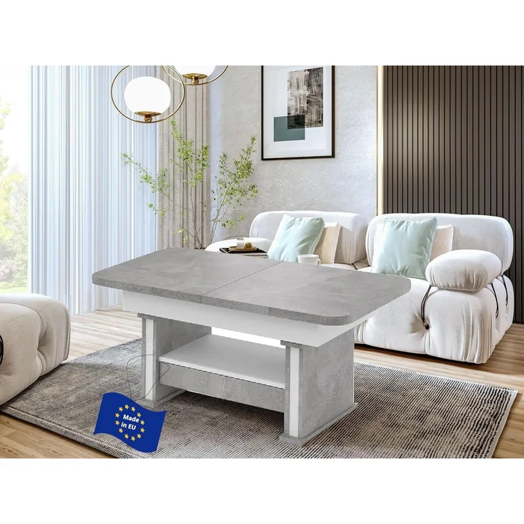 designimpex Couchtisch Design DA-555 Schublade höhenverstellbar ausziehbar Tisch abgerundet