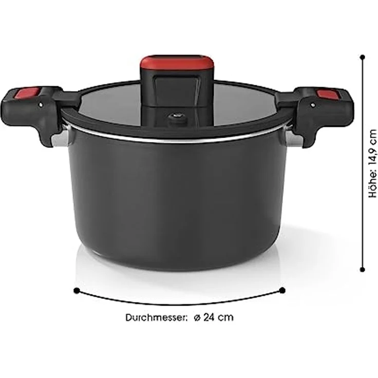 GOURMETmaxx Schnellkochtopf Energiespartopf Aluminium 5,8l schwarz/rot, (2-tlg) – Bild 6