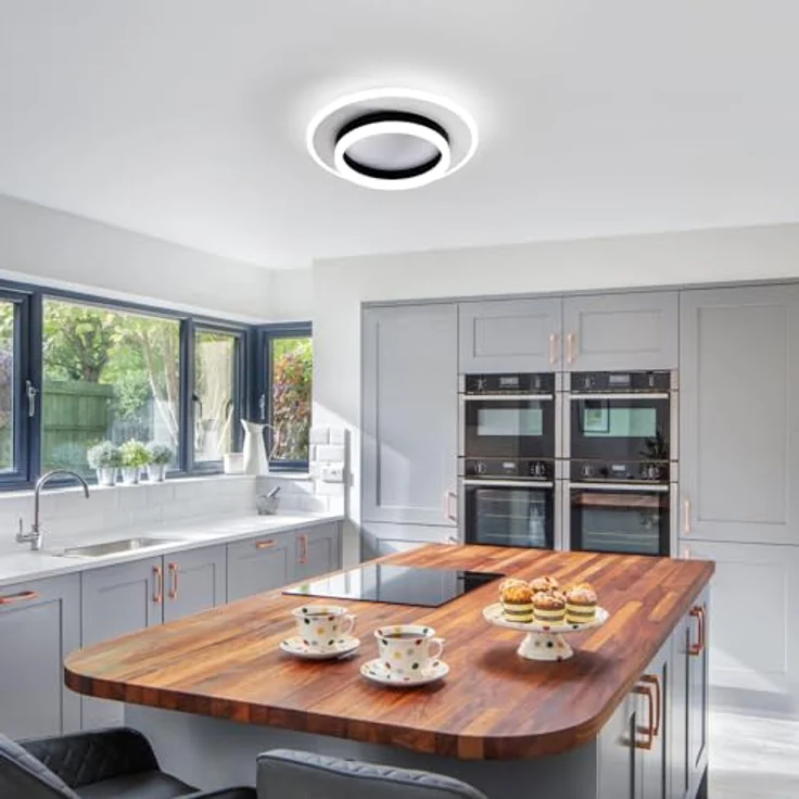 Goeco LED Deckenleuchte Runde, 28W Ø 30 cm Modern Deckenlampe Innen 6500K Kaltweißes Licht, LED Lampen Deckenbeleuchtung aus Acryl für Schlafzimmer, Wohnzimmer, Flur, Schwarz + Weiß – Bild 7