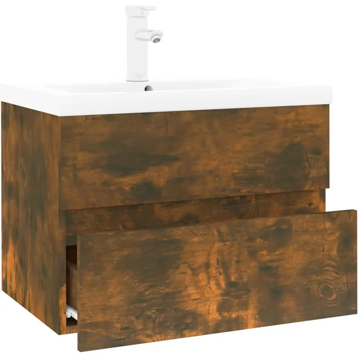Waschbeckenschrank, Badschrank mit Einbaubecken Räuchereiche Holzwerkstoff de7441 – Bild 3