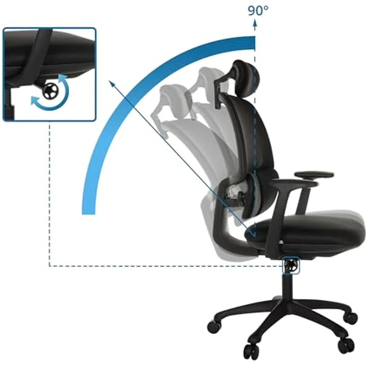 MID.YOU Mid.you Drehstuhl, Schwarz, Textil, mit Armlehnen und ergonomischer Rückenlehne, 66 cm, Bürostuhl – Bild 4