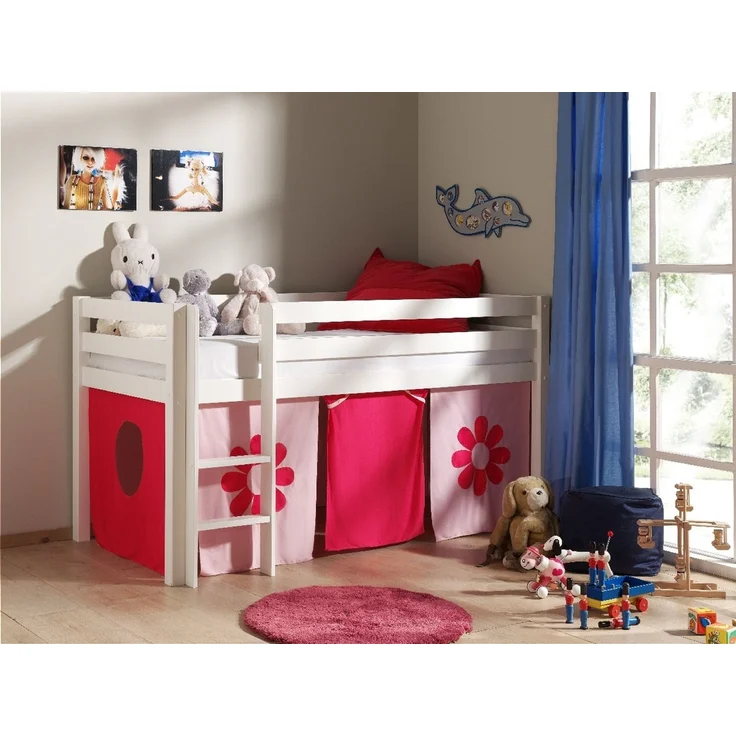 Spielbett Pino mit Textilset "Pink Flower", Kiefer massiv weiss – Bild 2