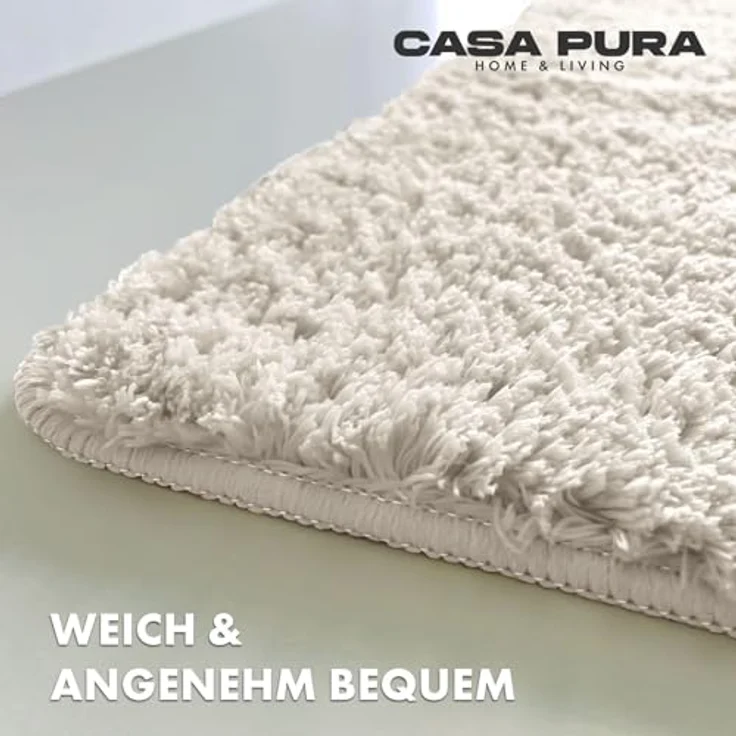 casa pura Badematte Ivory Sky Soft, rutschfester Badezimmerteppich, wassersaugender Mikrofaser-Teppich, waschbar bei 40°C, 50x80 cm, flauschige Shaggy-Optik – Bild 2