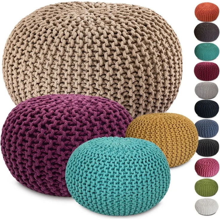 Amagohome Sitzhocker Strickhocker XXL Pouf Ø55 H37cm Bodenkissen Sitzpouf Baumwolle nachhal – Bild 1