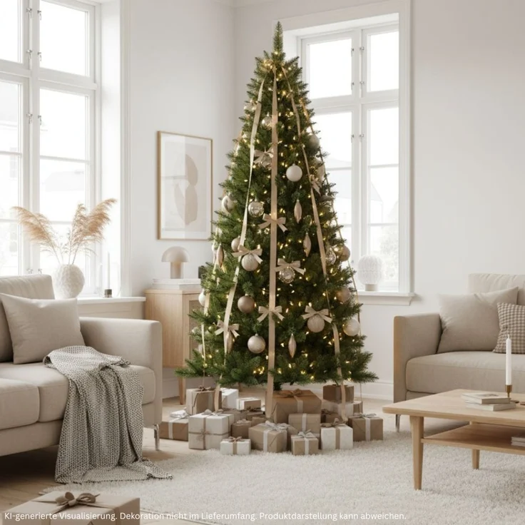 HXT 1101 SLIM 210 cm künstlicher Weihnachtsbaum inklusive Metallständer, exklusiv & hochwertig, schwer entflammbar – Bild 1