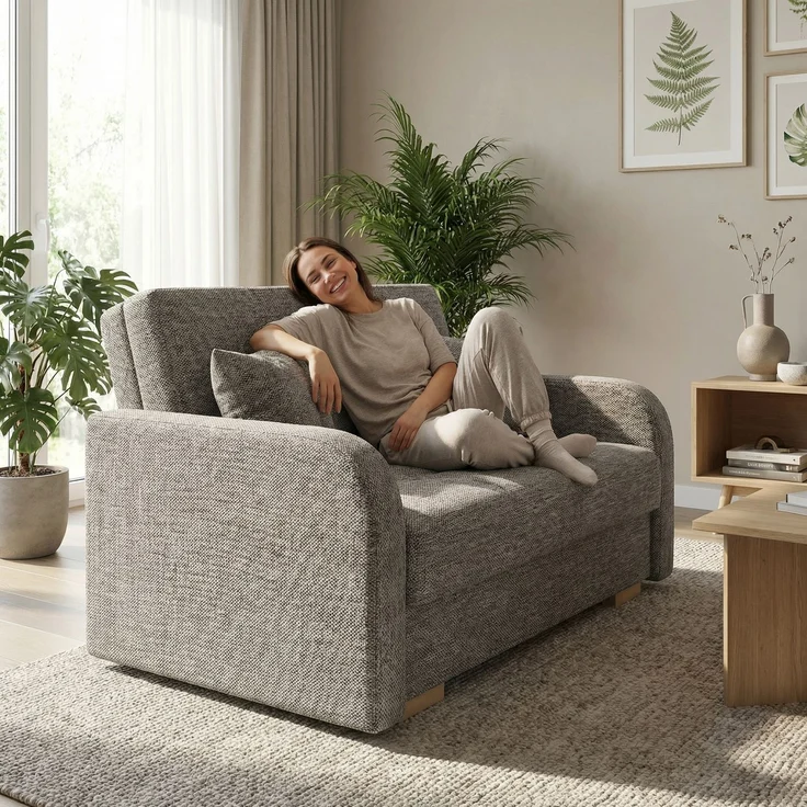 Wohnero24 Schlafsofa POLINA 2 136x95 cm 113x195 cm mit Bettkasten 2 Sitzer Sofa mit Schlaffunktion kleines Schlafsofa ausziehbar für Gästezimmer - Grau – Bild 1
