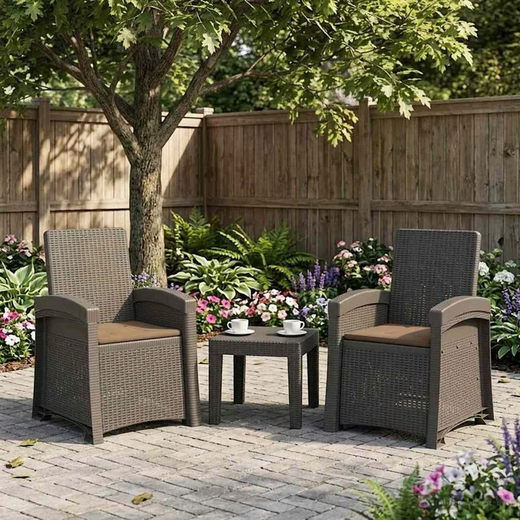 vidaXL Liegesessel Garten Rattan-Optik 2 Stk. Hellgrau und Taupe PP 8012030 – Bild 1