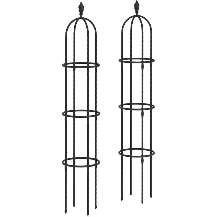 MELAYR, 2er-Set Gartenobelisken aus PE-Stahl, 1,74 m, Rankgitter für Kletterpflanzen, Rosen, 32 x 32 x 174 cm, Schwarz – Bild 2