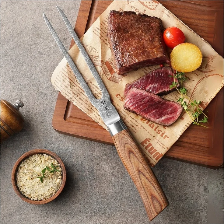 Wakoli Tranchiergabel Edib Pro Damast Tranchiergabel I Serviergabel Grillgabel I 18cm Klinge, 67 Lagen Damaststahl, VG-10 Stahlkern – Bild 1