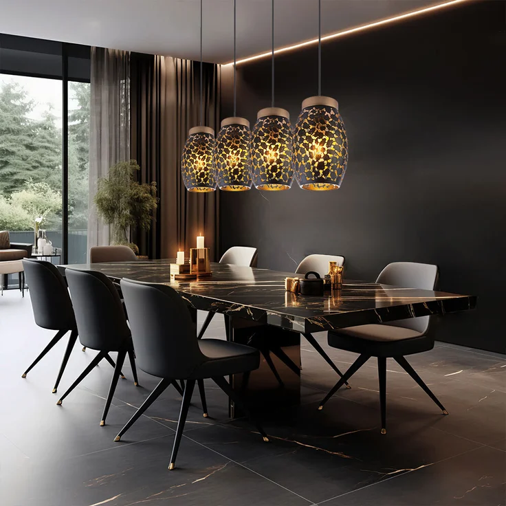 Pendelleuchte, 4 flammig, orientalisch, gold, H 120cm – Bild 6