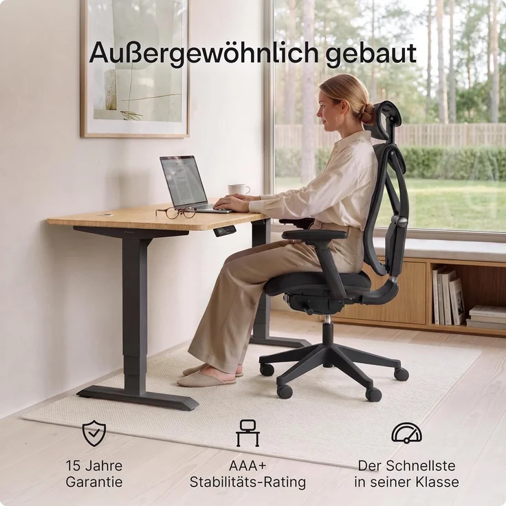 Desktronic HomePro Elektrisch höhenverstellbarer Schreibtisch 180x80cm Bambus/Schwarz mit Memory-Funktion, Anti-Kollisions Technologie, USB-A und USB-C-Ladeanschlüssen – Bild 3