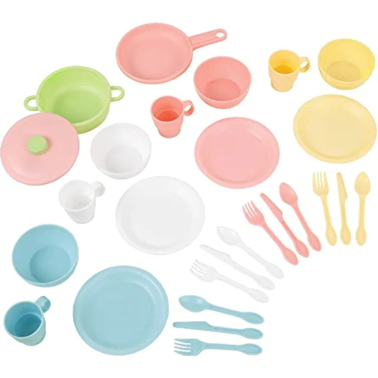 KidKraft 63027 27-teiliges Küchen-Spielset Spielzeug-Geschirrset, Pastellfarben – Bild 8