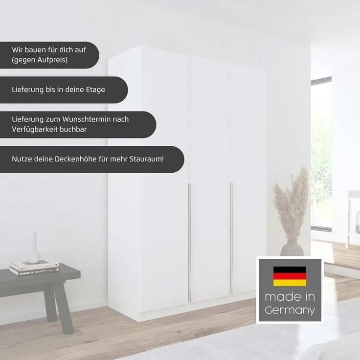 OTTO home Drehtürenschrank Kleiderschrank Schrank Garderobe AGORDO mit Dekor- oder Hochglanzfront (in zwei Griff-Farben, Breiten 91-405 cm) durchdachte Innenausstattung, in 7 Breiten und 2 Höhen MADE IN GERMANY