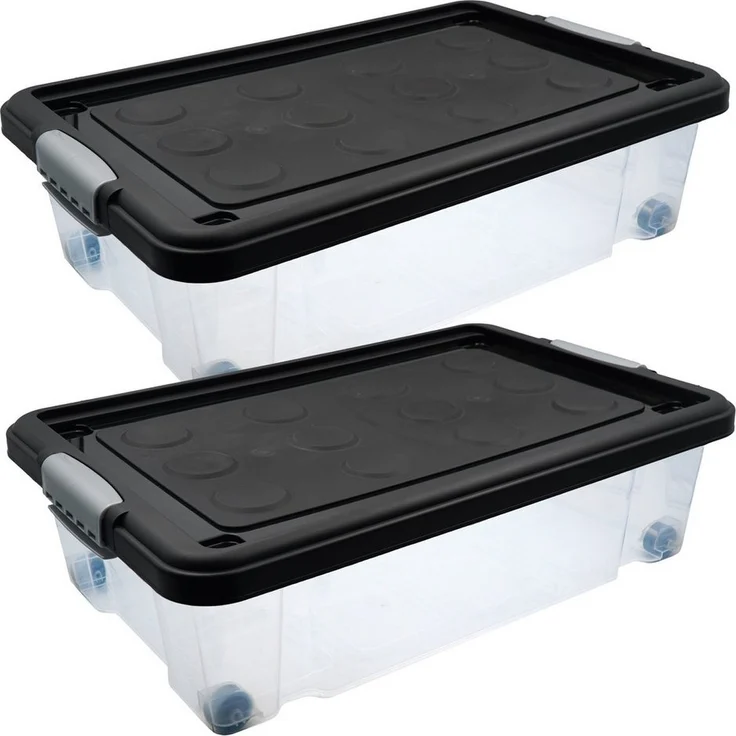 hrb Unterbettkommode transparente Aufbewahrungsbox Rollbar Unterbettbox mit Deckel Click (2 St) – Bild 1