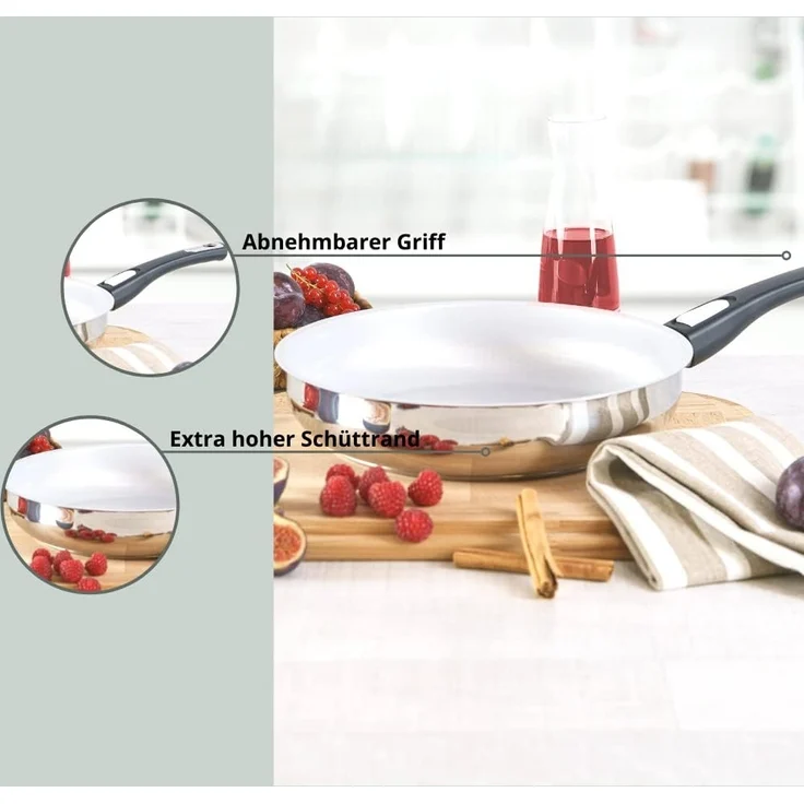 Genius Bratpfanne Cerafit Steel Pfanne 28 cm mit Antihaftbeschichtung Induktion, Aluminium (1 Bratpfanne 1 Deckel) – Bild 2
