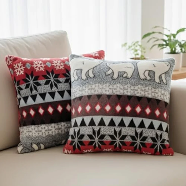 NYVI Dekokissen Dekokissen Kissenbezug CozyBear 40x40 cm für Weihnachten, Super flauschige Flanell Zierkissen Hüllen mit Reißverschluss – Bild 3