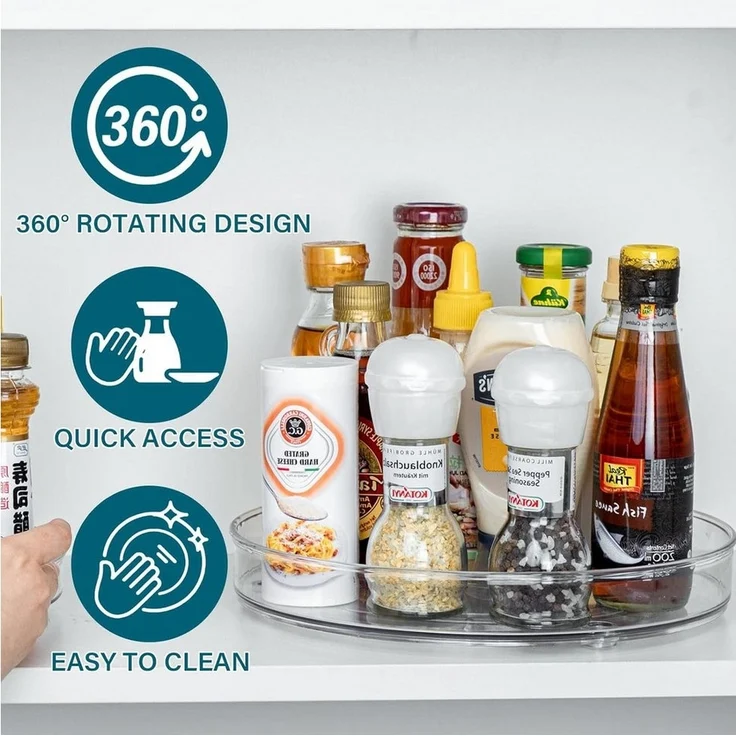 Refined Living Gewürzregal Multifunktionales Drehteller Organizer 2 Stücke, 360° Drehbar, 2 Größen, Rutschfest & Vielseitig Küchen Organizer Rotierendes Lagerrega, Rund Gewürzregal Drehbar für Küchenschran Kühlschrank, Drehteller Kühlschrank Organizer ... – Bild 2