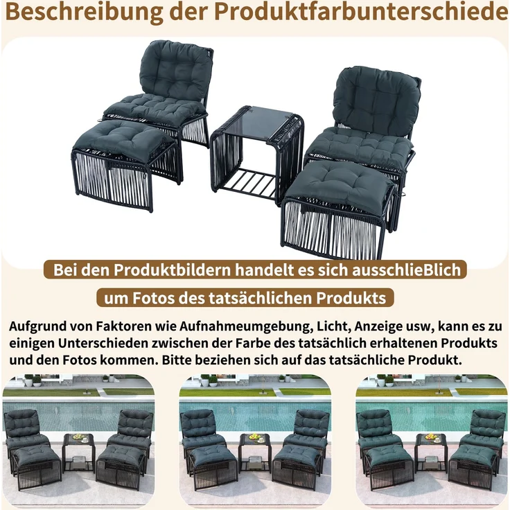 LVHOM Gartenmöbel-Set 5-tlg, Balkonmöbel-Set mit 2 Sessel, 2 Hocker und Tisch, inkl. Sitzpolster, Sitzgruppe Polyrattan, Wetterfestes Lounge-Set – Bild 3