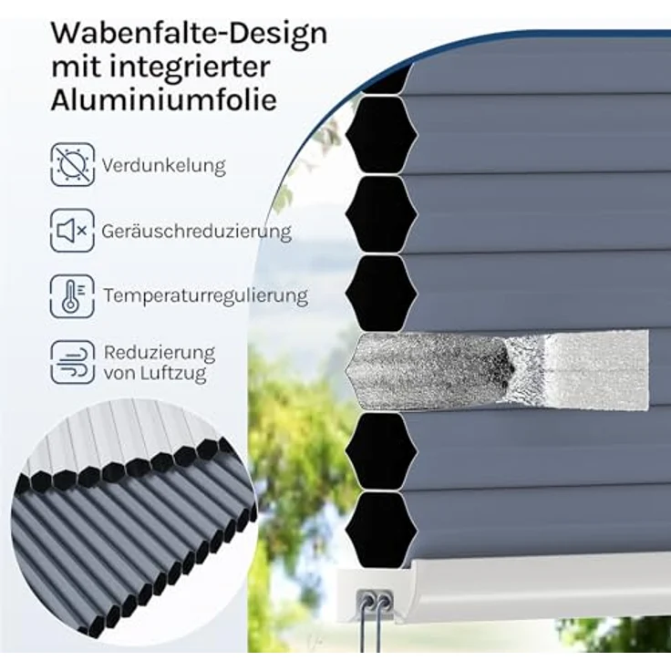WOLTU Wabenplissee ohne Bohren Verdunklung Thermo Doppelplissee Klemmfix Zweifarbig 70x130 cm Blau-Weiß, Plissee Faltrollo Sonnen-, Sicht- & Schallschutz, Jalousie Plisseerollo für Fenster & Tür – Bild 6
