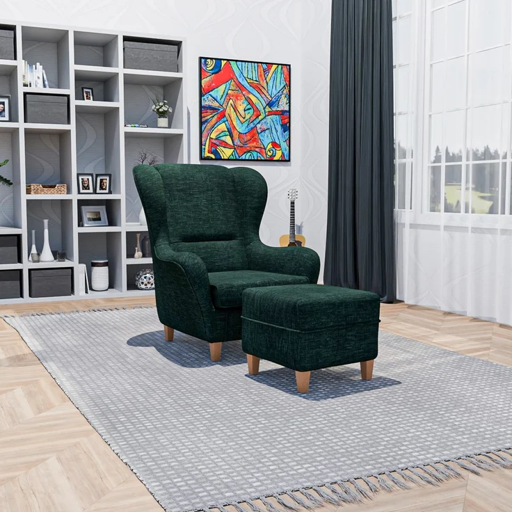 Supellex Sofia Ohrensessel mit Hocker | Vienna Dunkelgrün – Bild 2