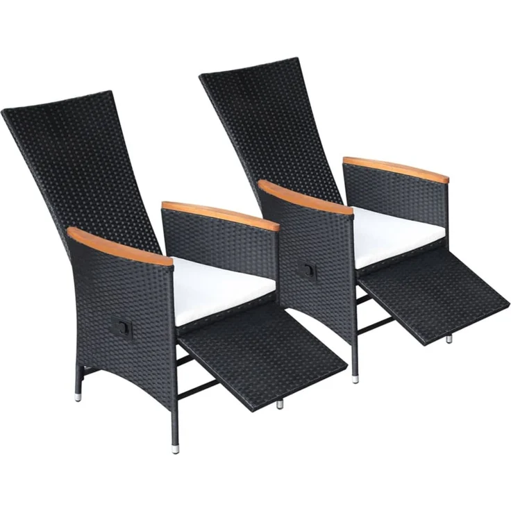 Garten-Liegestühle 2 Stk. Sonnenliege mit Auflagen Poly Rattan Schwarz – Bild 2