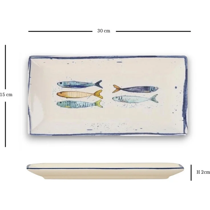 WestCraft Speiseteller Teller, mediterran mit Sardinen-Motiv, Maritime Servierplatte 30×15cm, (2 St), 2er Set, hochwertig und robust - langlebig und vielseitig einsetzbar – Bild 2