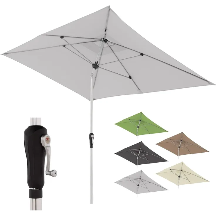Doppler Sonnenschirm SL-AZ Auto Tilt 190x290 cm Hellgrau I Gartenschirm knickbar I Kurbelschirm mit UV-Schutz 80+ I Kurbelschirm aus Aluminium I regenabweisendes Polyester-Schirmdach