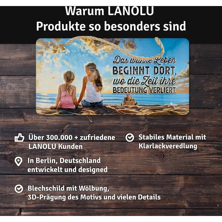 LANOLU Blechschild Das wahre Leben - 16x32cm – Metall – Mehrfarbig – 16125 – Bild 5