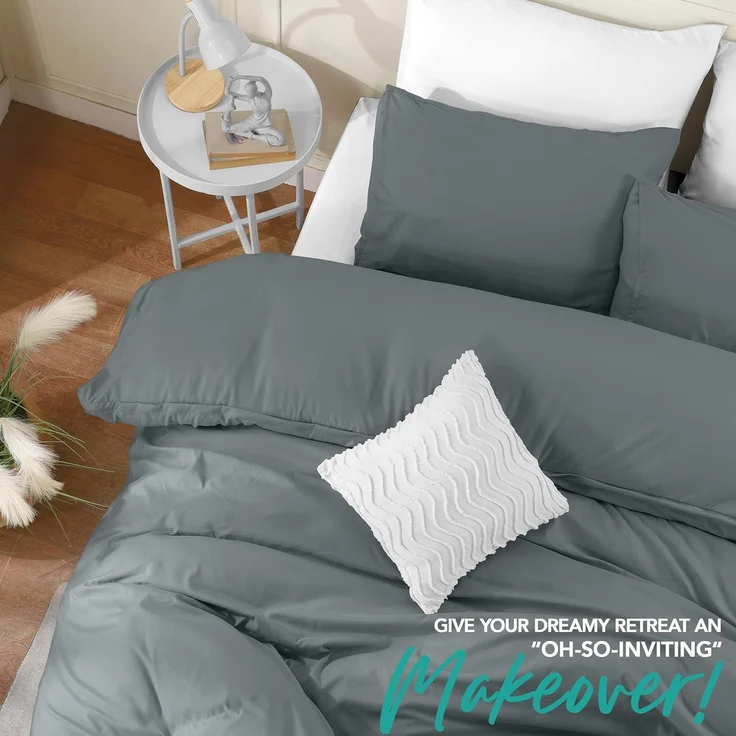 Utopia Bedding Bettbezug-Set mit Kissenbezügen – 3-teiliges Bettwäsche-Set mit Reißverschluss – 1 Bettbezug mit 2 Kissenbezügen – weich gebürstete Mikrofaser (Kingsize, Grau). – Bild 4