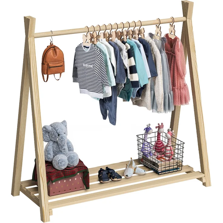 Bellabino 'Ryck' Tipi Kleiderstange, Kiefer Massivholz, natur, 112x48x115 cm, Kindergarderobe mit Schuhablagefläche – Bild 10