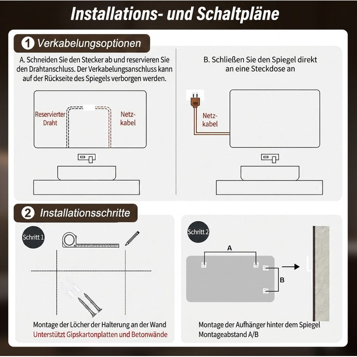 LED-Badezimmerspiegel 60x100 cm, rahmenlos, dimmbar, mit Anti-Beschlag-Funktion – Bild 6