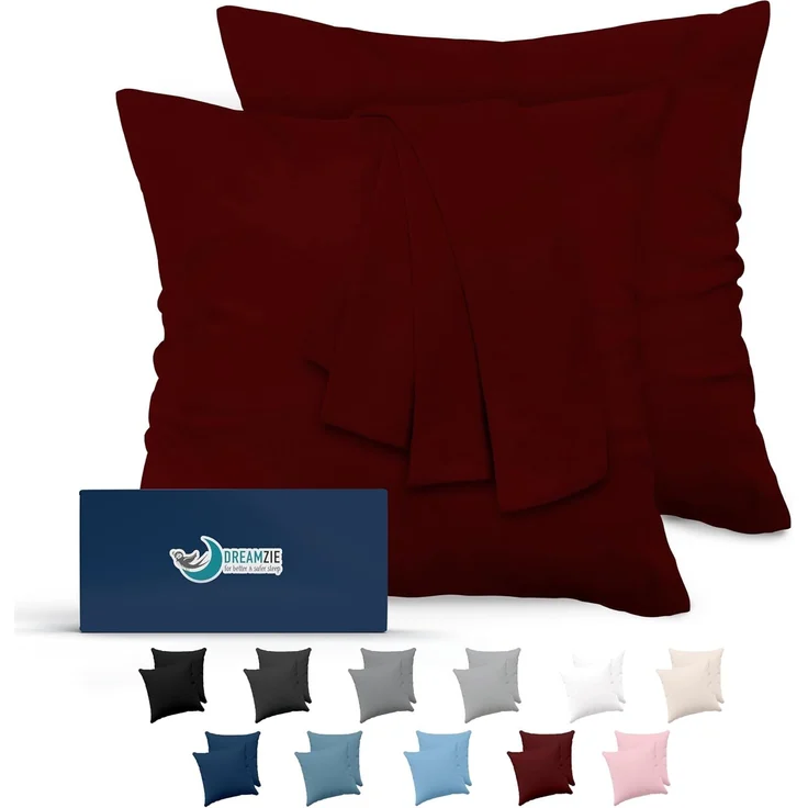 Dreamzie Kissenbezug 60x60 Burgunderrot 2er Set Mikrofaser Oeko-TEX Zertifiziert Kopfkissenbezug 60x60 Weich