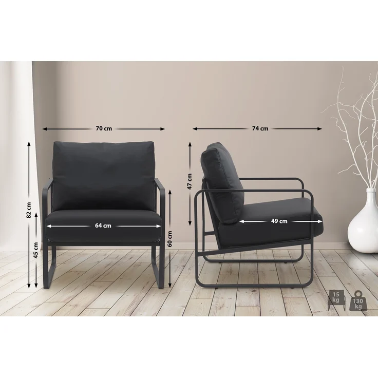 CLP Lounger Manea mit Metallgestell,schwarz Kunstleder – Bild 2