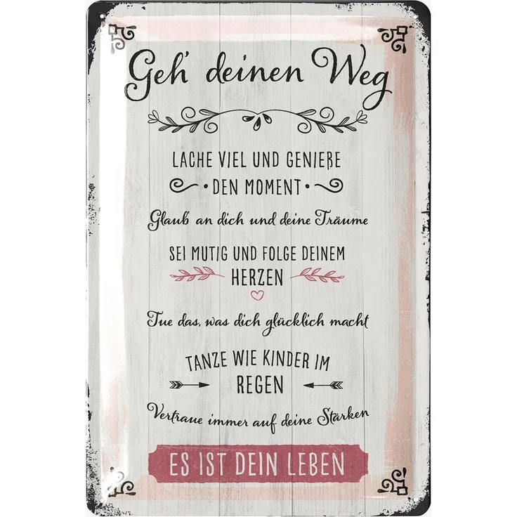 LANOLU Blechschild Geh Deinen Weg - 20x30cm – Metall – Mehrfarbig – 20214