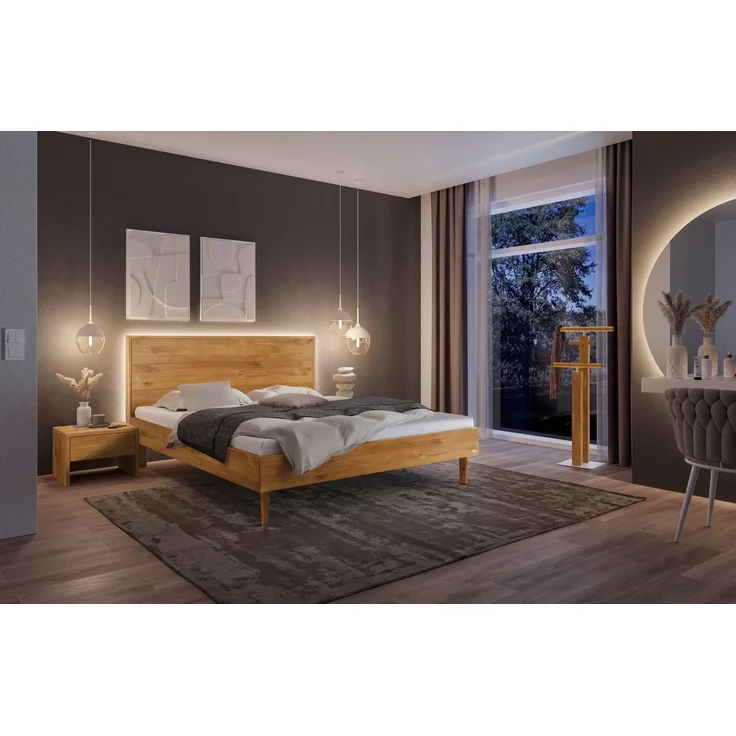 Hasena Massivholzbett Sansano Luce Wildeiche mit LED-Lichtband 140x200 cm, Komforthöhe 25 cm – Bild 2